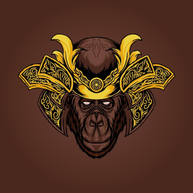 Monkey head with armored samurai vector illustration