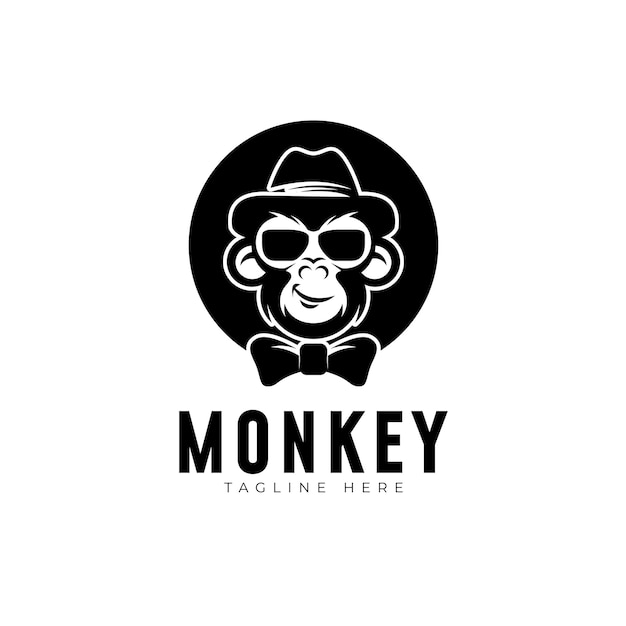 Monkey Head With Hat and Glasses Mascot Logo Design illustration