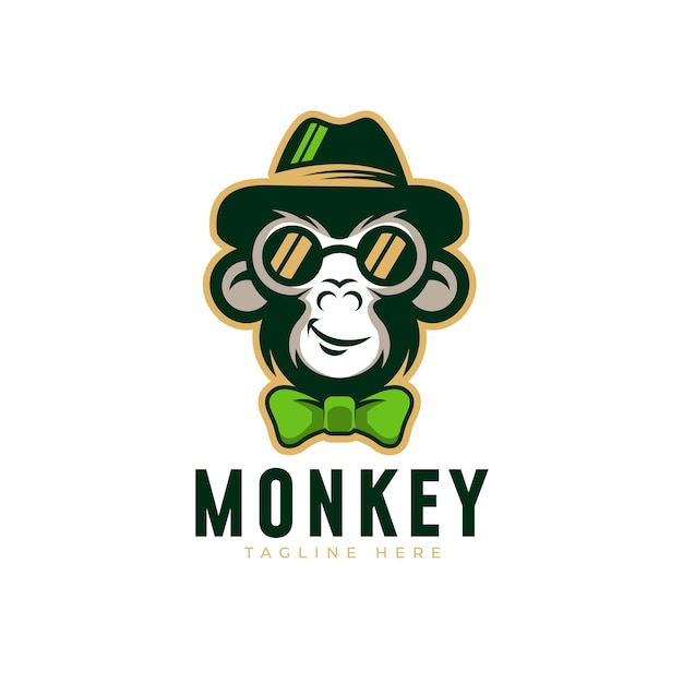 Monkey Head With Hat Mascot Logo Design illustration