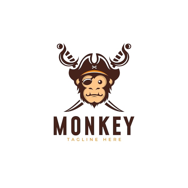 Monkey Head With Pirate Hat  Mascot Logo Design illustration