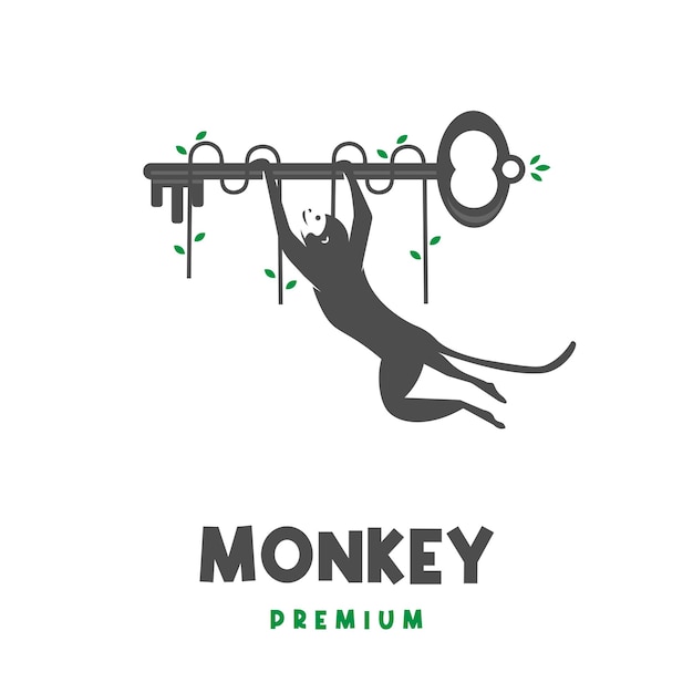 Monkey Illustration Logo Hanging in Nature Abstract Key