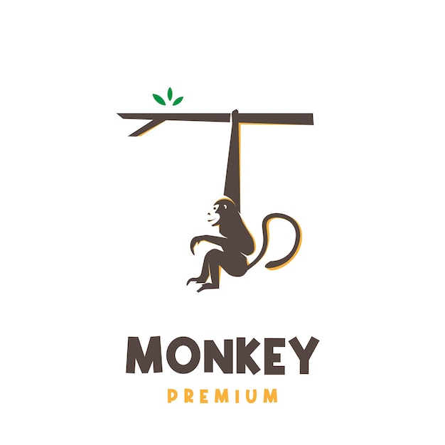 Monkey Illustration Logo Hanging on a Tree