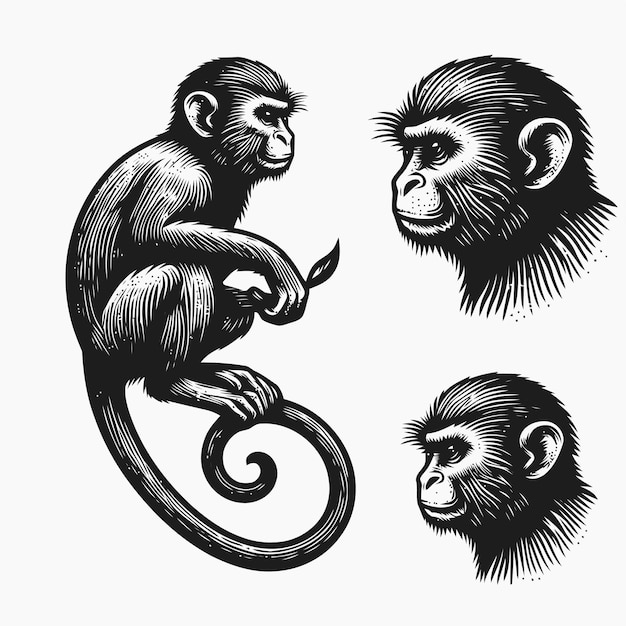 Monkey illustration with engraving style