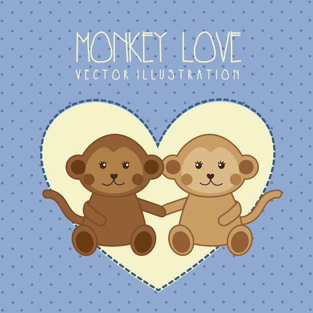 monkey love illustration over blue background vector illustration