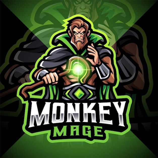 Monkey mage esport mascot logo design