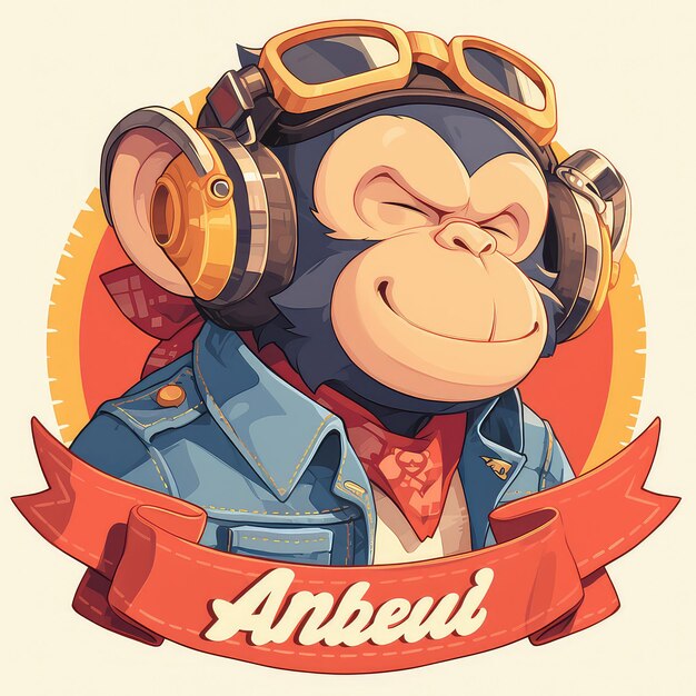 A monkey on a motorcycle cartoon style