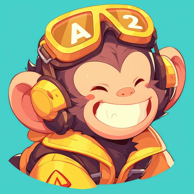 A monkey piloting a miniature airplane cartoon style