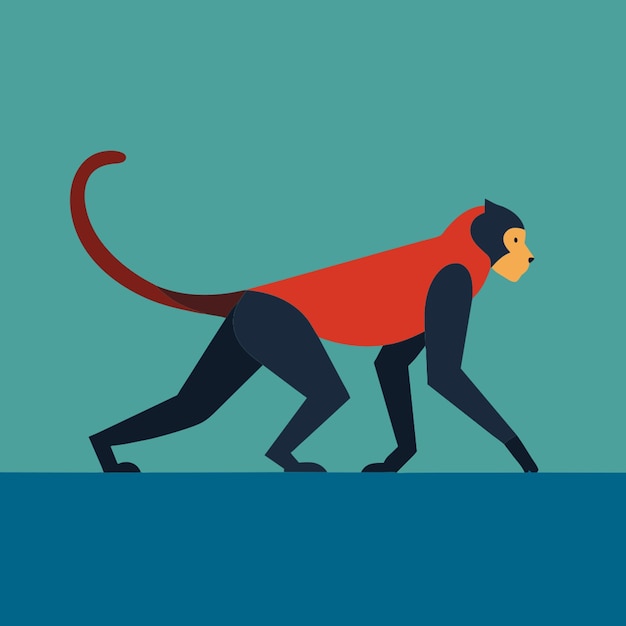 Vector monkey in profile walking without background vector illustration flat 2