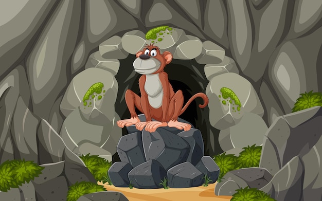 Monkey in a Rocky Cave Entrance