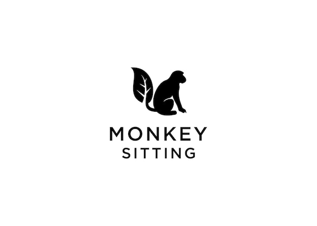 monkey sitting logo design vector illustration