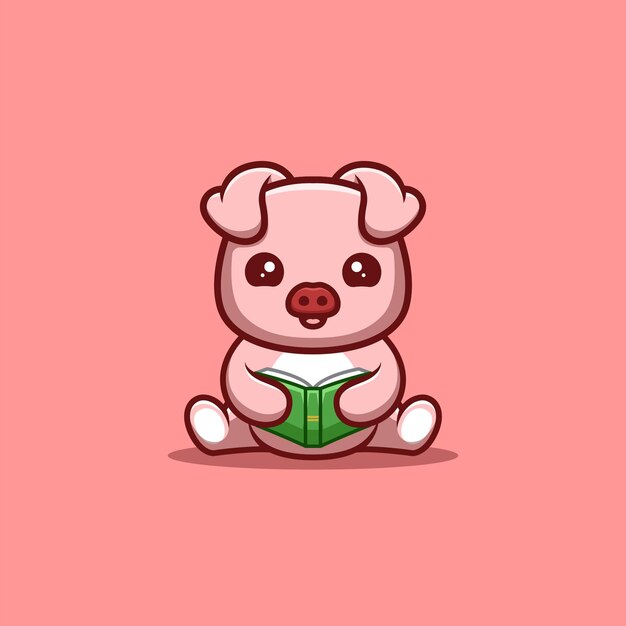 Monkey Sitting Reading Book Cute Creative Kawaii Cartoon Mascot Logo