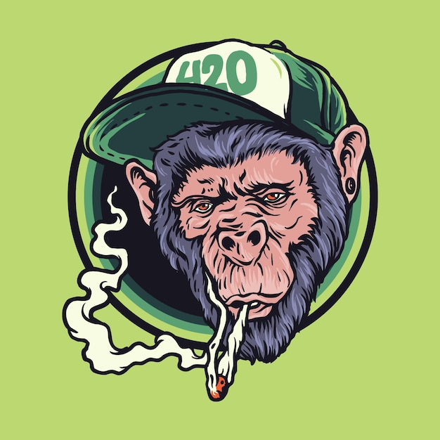 Vector monkey smoke weed logo illustration