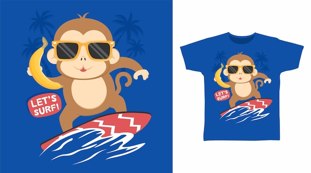 Monkey surfing cartoon tshirt art designs