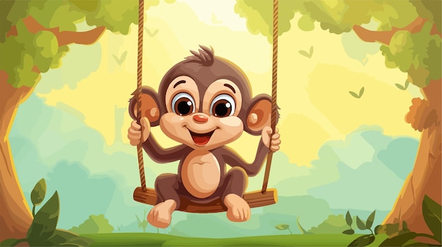 Vector monkey on a swing with a tree in the background