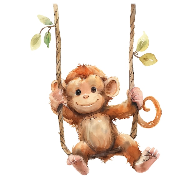 monkey swinging from a branch vector illustration in watercolour style