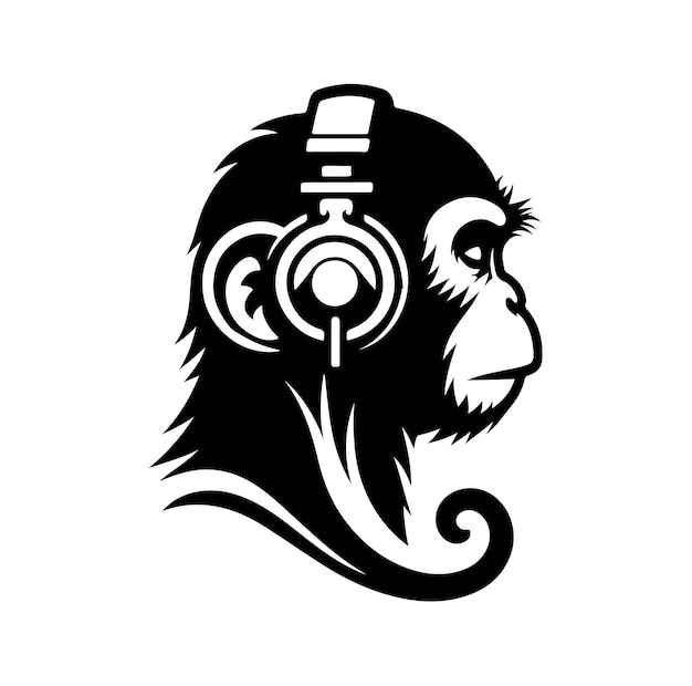 Vector monkey wearing headphone silhouette vector illustration