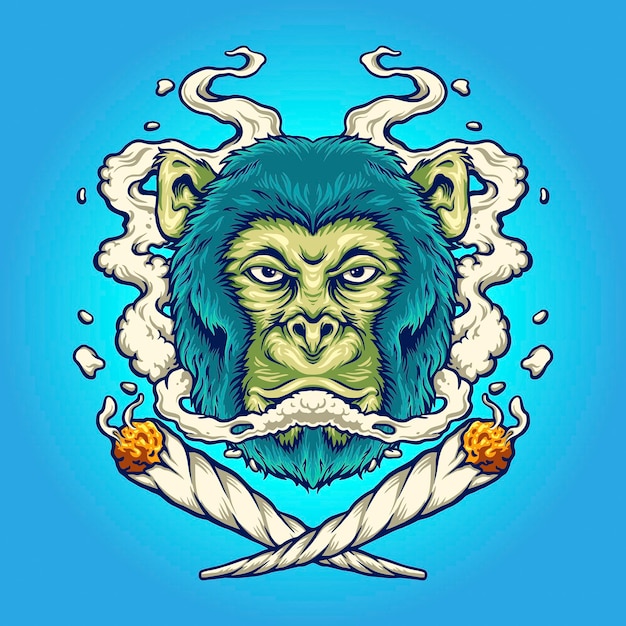 Monkey Weed Smoking Cigarette Vector illustrations for your work Logo, mascot merchandise t-shirt, stickers and Label designs, poster, greeting cards advertising business company or brands.