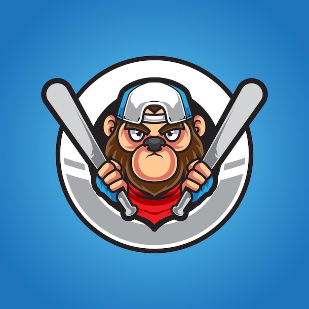 Monkey With Baseball Stick Logo