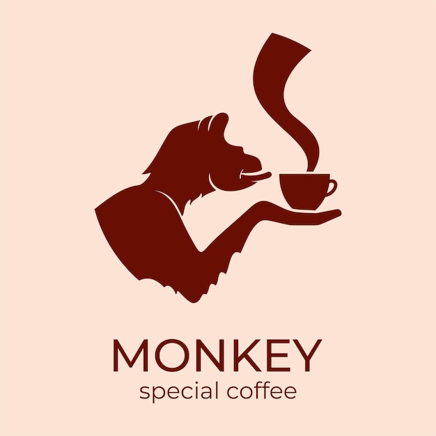 Monkey with a cup of coffee or tea Logo or badge for coffee shops and cafes Vector illustration Special logo