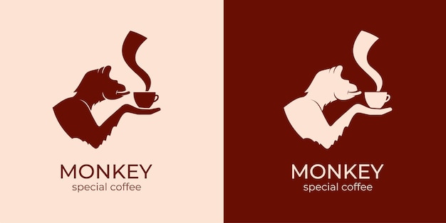 Monkey with a cup of coffee or tea Logo or badge for coffee shops and cafes Vector illustration Special logo