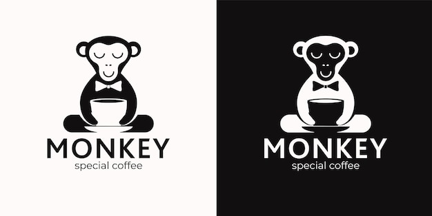 Monkey with a cup of coffee or tea Logo or badge for coffee shops and cafes Vector illustration Special logo