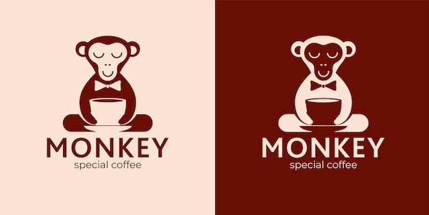 Monkey with a cup of coffee or tea Logo or badge for coffee shops and cafes Vector illustration Special logo