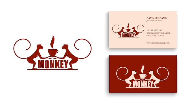 Monkey with a cup of coffee or tea Logo or badge for coffee shops and cafes Vector illustration Special logo