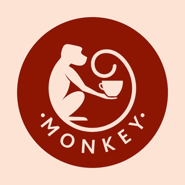 Monkey with a cup of coffee or tea Logo or badge for coffee shops and cafes Vector illustration Special logo