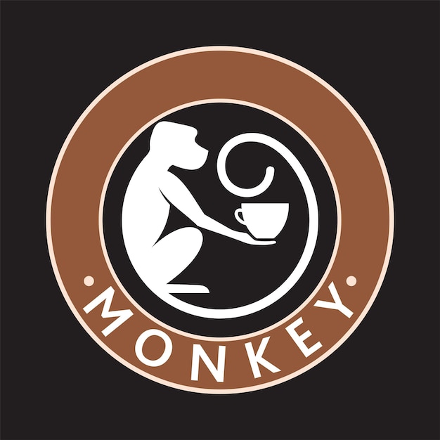 Monkey with a cup of coffee or tea Logo or badge for coffee shops and cafes Vector illustration Special logo