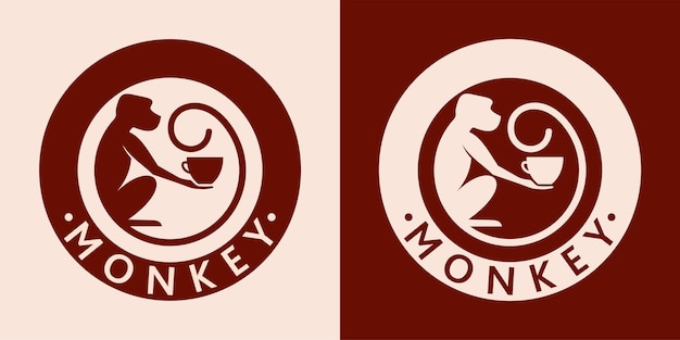 Monkey with a cup of coffee or tea Logo or badge for coffee shops and cafes Vector illustration Special logo