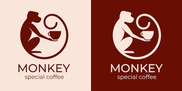 Monkey with a cup of coffee or tea Logo or badge for coffee shops and cafes Vector illustration Special logo