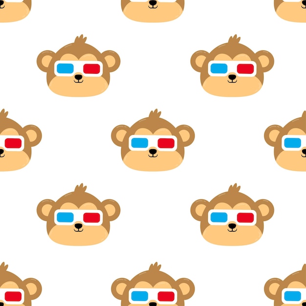 monkey with glasses seamless pattern cartoon illustration