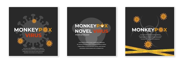 Monkeypox virus flyer set Monkeypox infection pandemic Banner with monkey virus and dangerous icon Monkey Pox virus outbreak pandemic banner background Vector illustration background