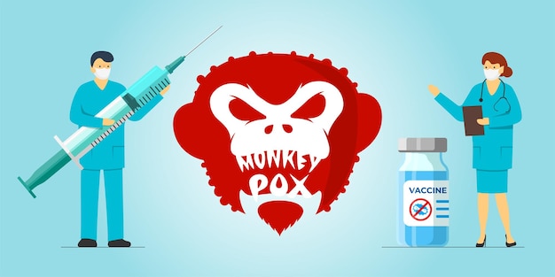 Monkeypox virus infection vaccination concept medical staff doctor with syringe and nurse with