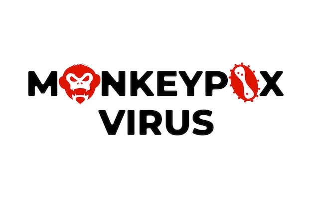 Monkeypox virus inscription concept monkey pox disease outbreak lettering with primat head and