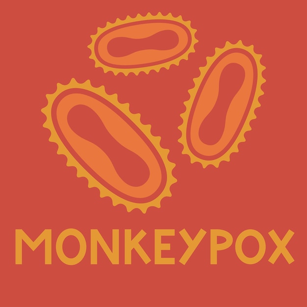 Monkeypox with virus cells on red background