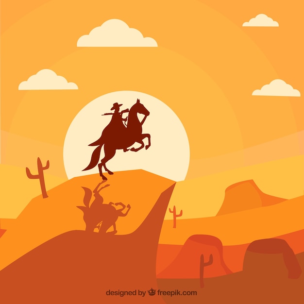 Vector monochromatic background of wild west with cowboy