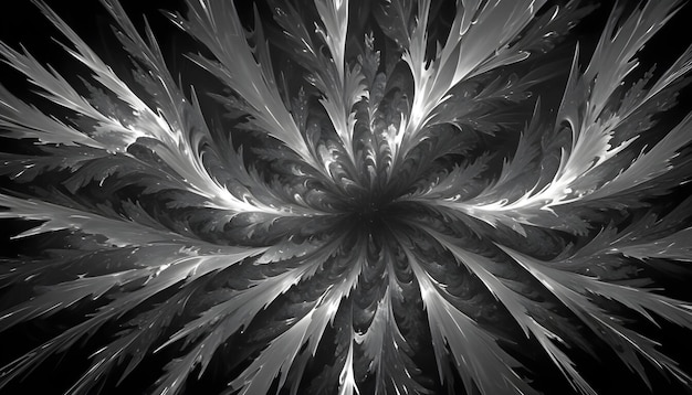 Monochromatic fractal design resembling a frosty spiky flower or snowflake