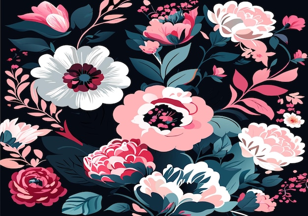 Monochromatic watercolor floral pattern background