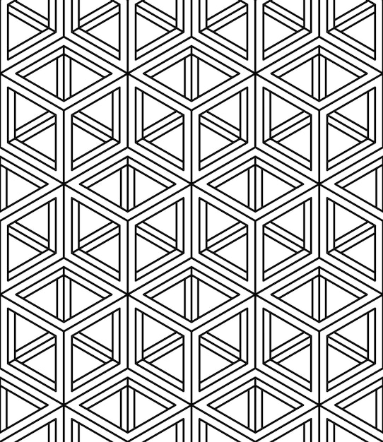 Monochrome abstract interweave geometric seamless pattern. Vector black and white illusory backdrop with three-dimensional intertwine figures. Graphic contemporary covering.