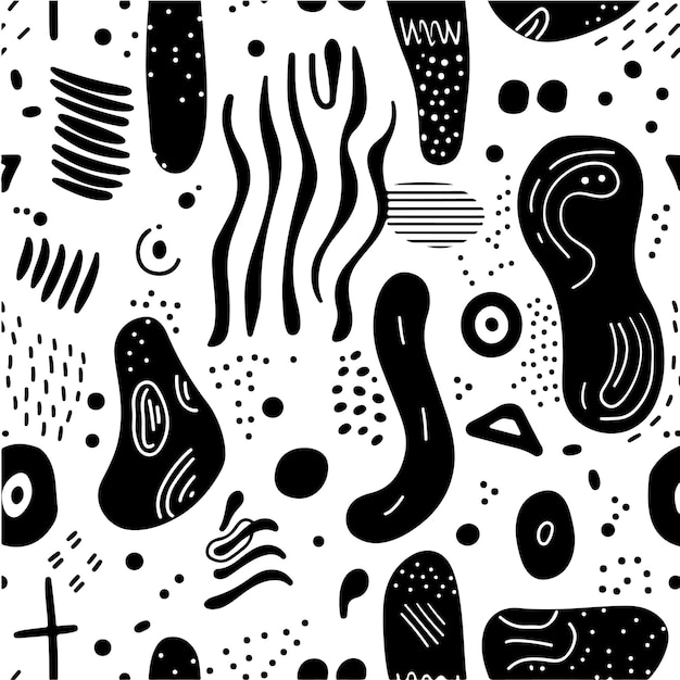 Monochrome Abstract Shape Doodle Art Vector Illustration