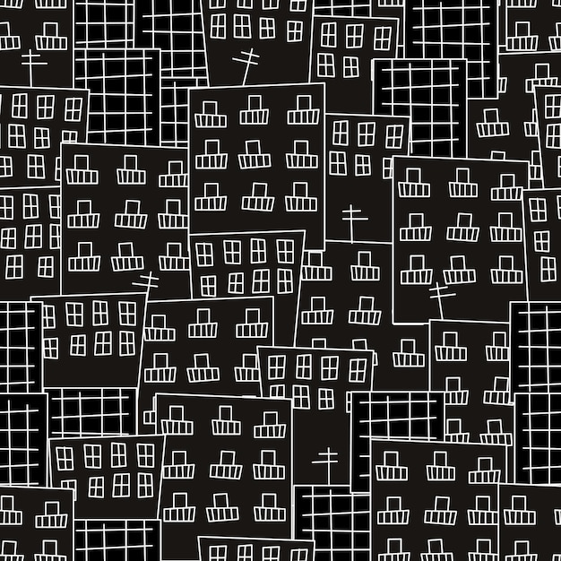 Monochrome apartment doodle fabric pattern