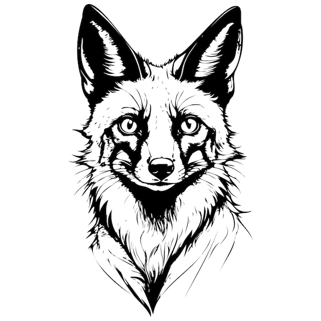 Monochrome BatEared Fox portrait sketch realistic animal monochrome drawing vintage engraving line art