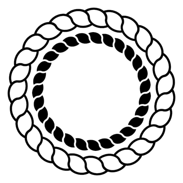 Monochrome black and white circle rope frame line art isolated set vector