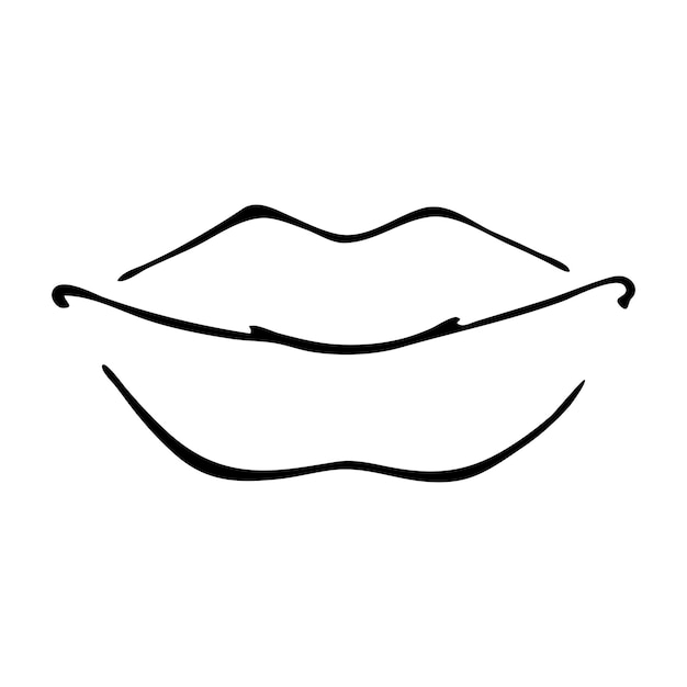 Monochrome black and white lips sketched ink line art vector