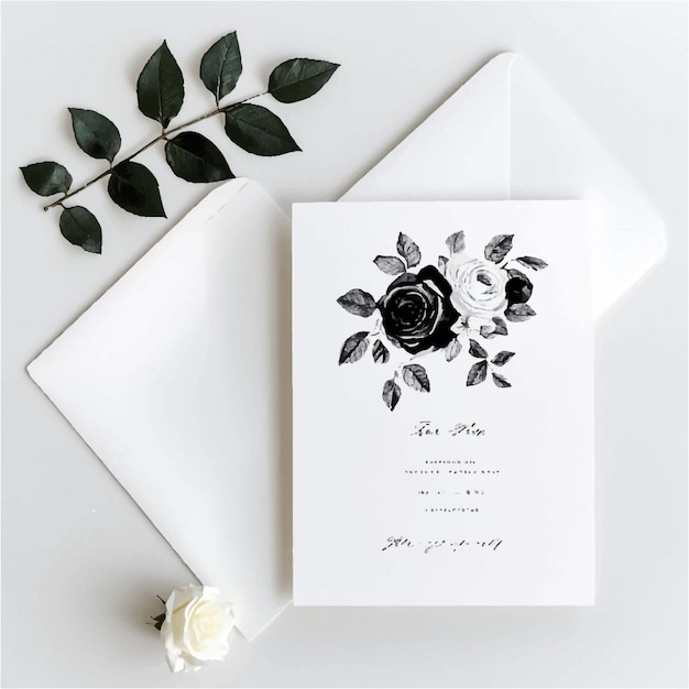 Monochrome Botanical Artistry Elegant Rose Sketches and Eucalyptus Sprigs on Clean White Canvas