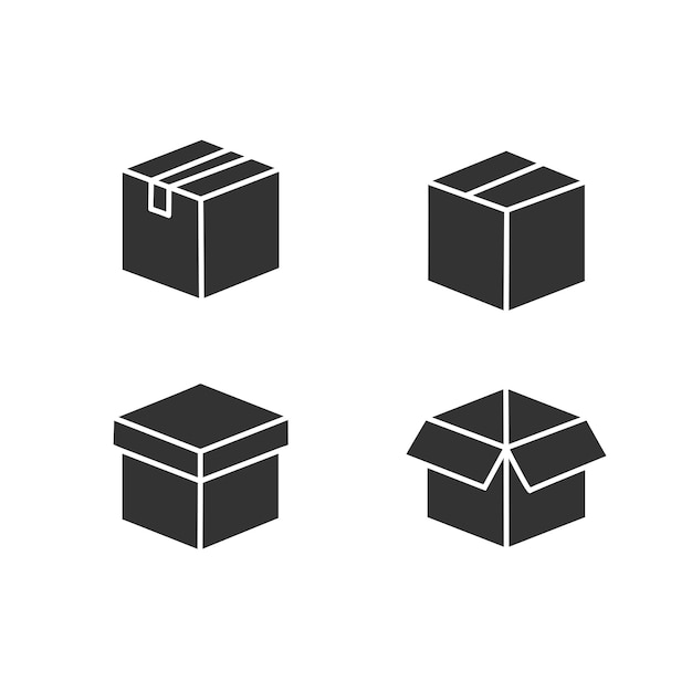 monochrome cardboard box icon set