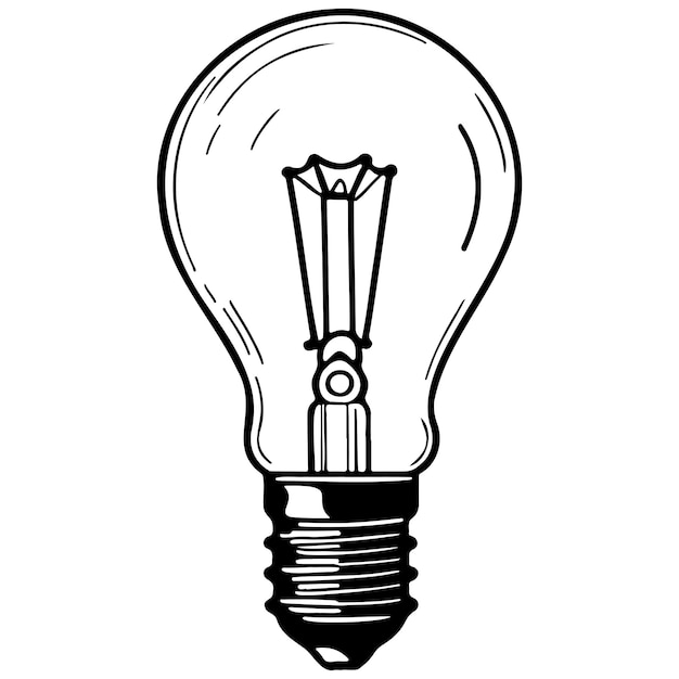 Vector monochrome cartoon light bulb drawing vintage line illustration vector image