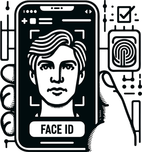 Vector monochrome cosmonaut face id verification icon for biometric system web design vector illustration