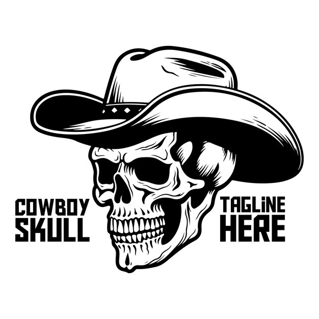 Vector monochrome cowboy skull western logo label tshirt art vector